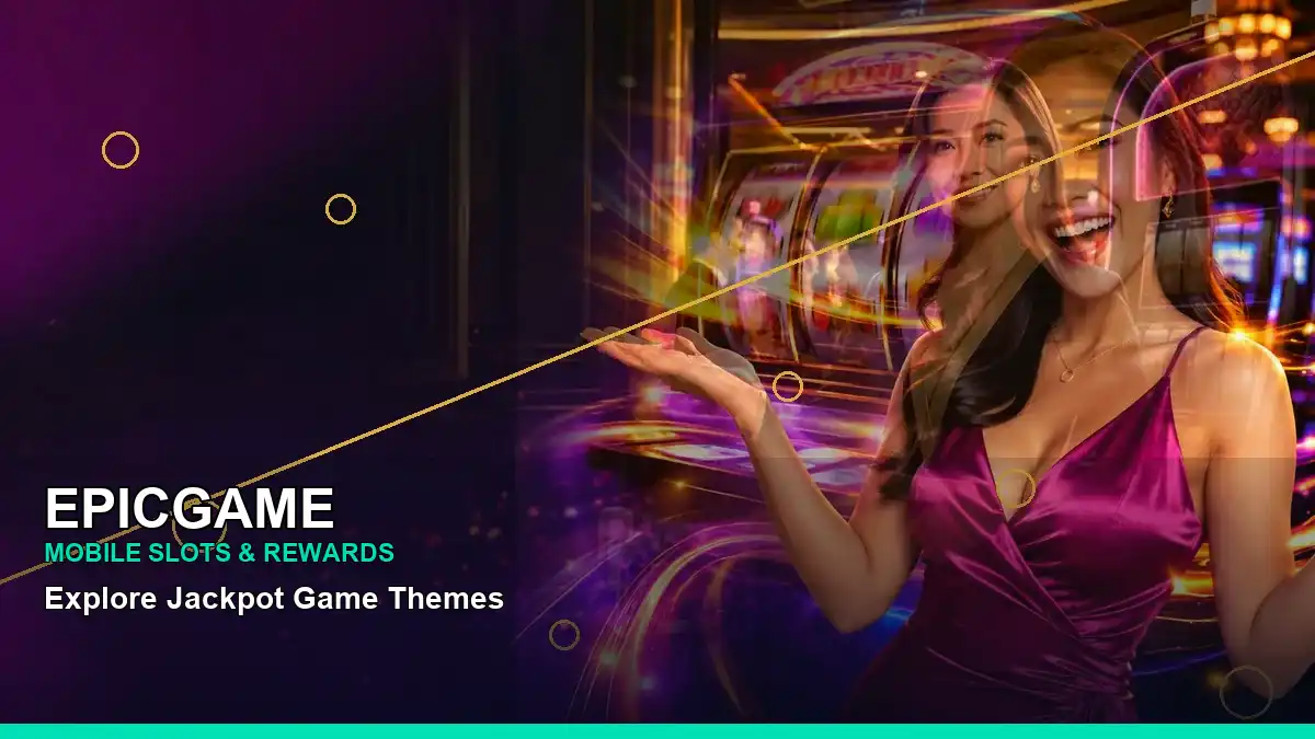 EPICGAME luxury online slot games featuring an adult Filipina casino host with a right-framed composition